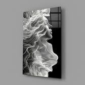 Symbolist ethereal cinematic glass wall art in feminine-luxe boudoir
