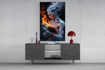 Occult poetry cinematic glass wall art in boutique-hotel lounge