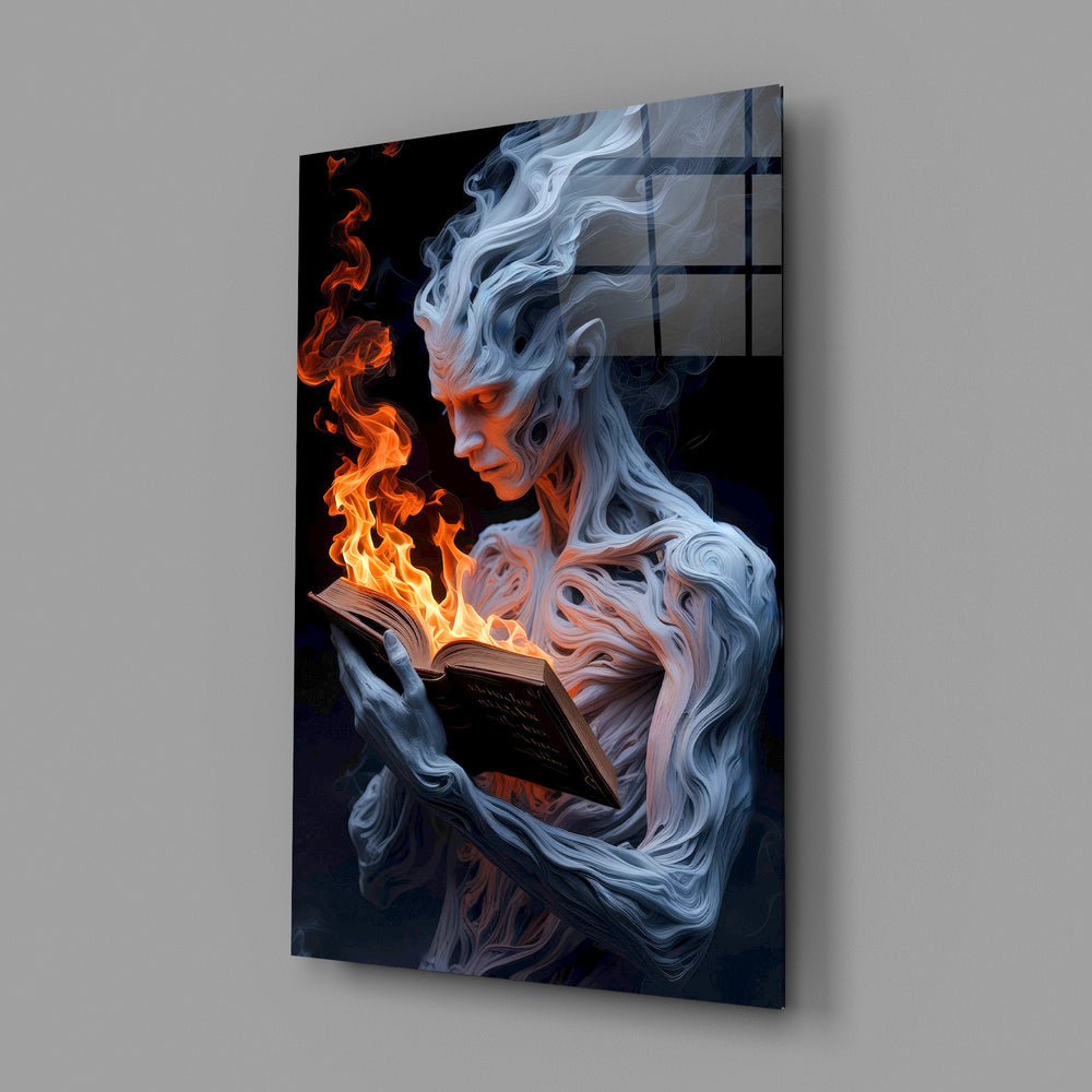 Dark fantasy occult cinematic glass wall art in teen fantasy-fan bedroom