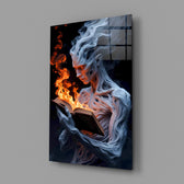 Dark fantasy occult cinematic glass wall art in teen fantasy-fan bedroom