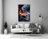 Magical-realism reader cinematic glass wall art in heritage stairwell