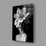 Surreal floral Symbolist cinematic glass wall art in feminine-luxe boudoir