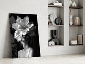 Mother-Nature femininity cinematic glass wall art in private library reading nook