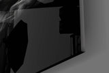 Smoke-face muse cinematic glass wall art in creative studio