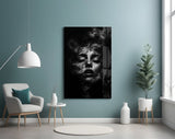 Phantom portrait cinematic glass wall art in tattoo-studio reception
