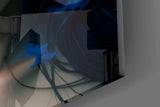 Butterfly-mask muse cinematic glass wall art in creative-agency reception