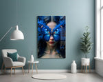 Klein-Blue fantasy cinematic glass wall art in boutique-hotel suite