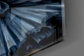 Crown-and-heels cinematic glass wall art in creative-agency reception