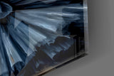 Crown-and-heels cinematic glass wall art in creative-agency reception