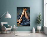 Navy tutu cinematic glass wall art in glamorous powder-room
