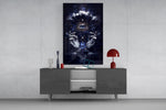 Mystic geometry cinematic glass wall art in light-filled atelier