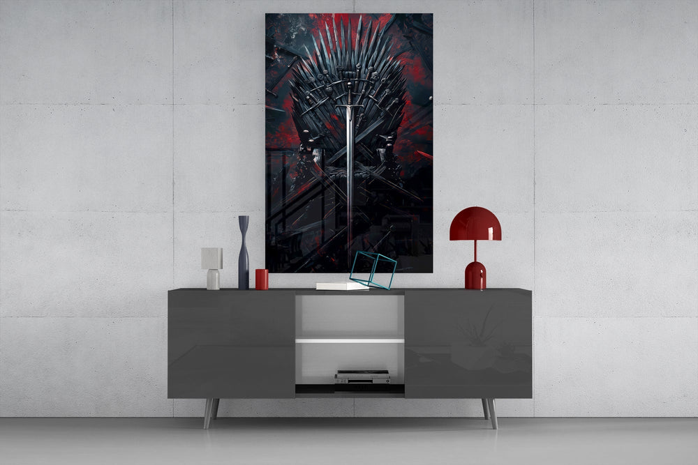 Cinema-fantasy cinematic glass wall art in masculine-luxe study