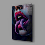 Surreal horror beauty cinematic glass wall art in tattoo-studio reception