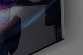 Spider-and-lips cinematic glass wall art in feminine-luxe boudoir