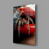 Surreal horror beauty cinematic glass wall art in tattoo-studio reception