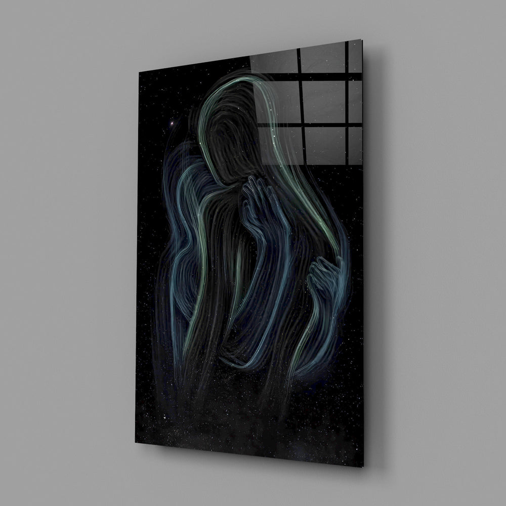 Spiritual hair flow cinematic glass wall art in meditation studio