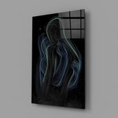 Spiritual hair flow cinematic glass wall art in meditation studio