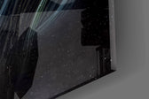 Cosmic embrace cinematic glass wall art in feminine-luxe boudoir