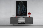 Star-flecked embrace cinematic glass wall art in light-filled atelier