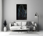 Mother-and-child cosmic cinematic glass wall art in heritage stairwell