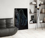 Spiritual illustration cinematic glass wall art over modern dining sideboard