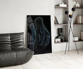 Spiritual illustration cinematic glass wall art over modern dining sideboard