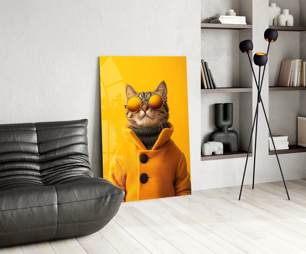 Yellow-zebra cinematic glass wall art over modern dining sideboard