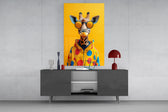 Symbolic floral cinematic glass wall art in light-filled atelier