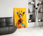 Saffron-and-indigo bloom cinematic glass wall art over modern dining sideboard