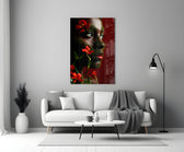 Tim-Walker style cinematic glass wall art in heritage stairwell