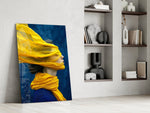 Symbolic profile cinematic glass wall art in private library reading nook