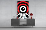 Surveillance eye cinematic glass wall art in masculine-luxe study