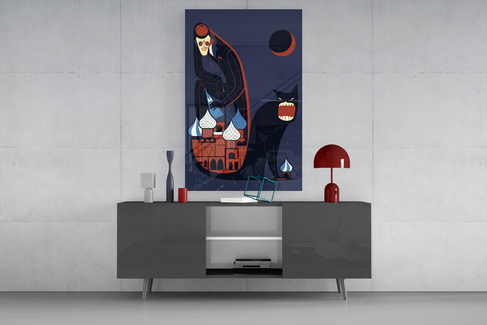 Geometric pop cinematic glass wall art in masculine-luxe study