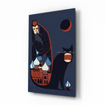 Bowie cathedral screaming cat cinematic glass wall art over walnut console in designer entertainment den