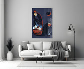 Modernist graphic cinematic glass wall art in heritage stairwell