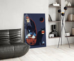 Bowie tribute cinematic glass wall art over modern dining sideboard