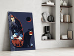 Editorial illustration cinematic glass wall art in private library reading nook