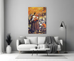 Soviet realism cinematic glass wall art in heritage stairwell