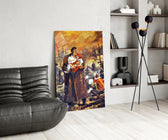 Burning church cinematic glass wall art over modern dining sideboard
