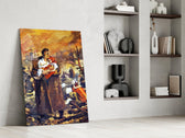 Historical painting cinematic glass wall art in private library reading nook