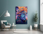 Mushroom headdress cinematic glass wall art in feminine-luxe boudoir