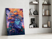 Surreal goddess cinematic glass wall art in private library reading nook
