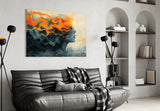 Fire-and-water muse cinematic glass wall art in creative studio