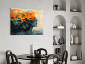 Slate-blue muse cinematic glass wall art over modern dining sideboard