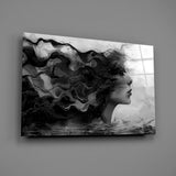 Sumi-e elemental cinematic glass wall art in meditation studio