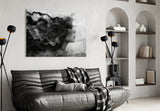 Monochrome muse cinematic glass wall art in creative studio