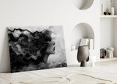 Japanese sumi-e cinematic glass wall art in heritage stairwell