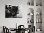 Ink-painting muse cinematic glass wall art over modern dining sideboard