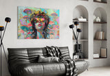Streetwear illustration cinematic glass wall art in streetwear-boutique entry