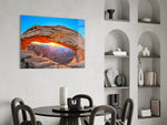 Aurora-Borealis lion cinematic glass wall art over modern dining sideboard